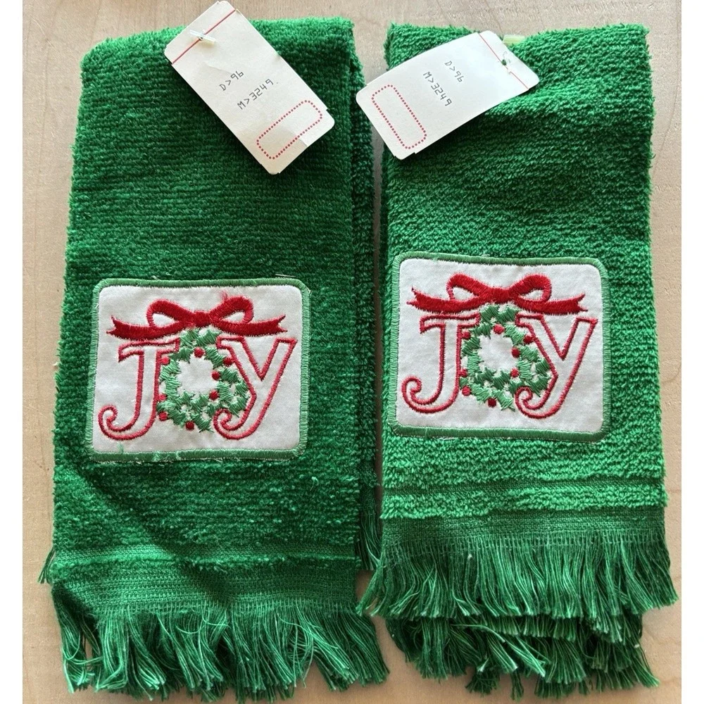 Vintage 1990s Christmas Hand Towels LOT of 7 NWT Joy Holly Dove Cottage
